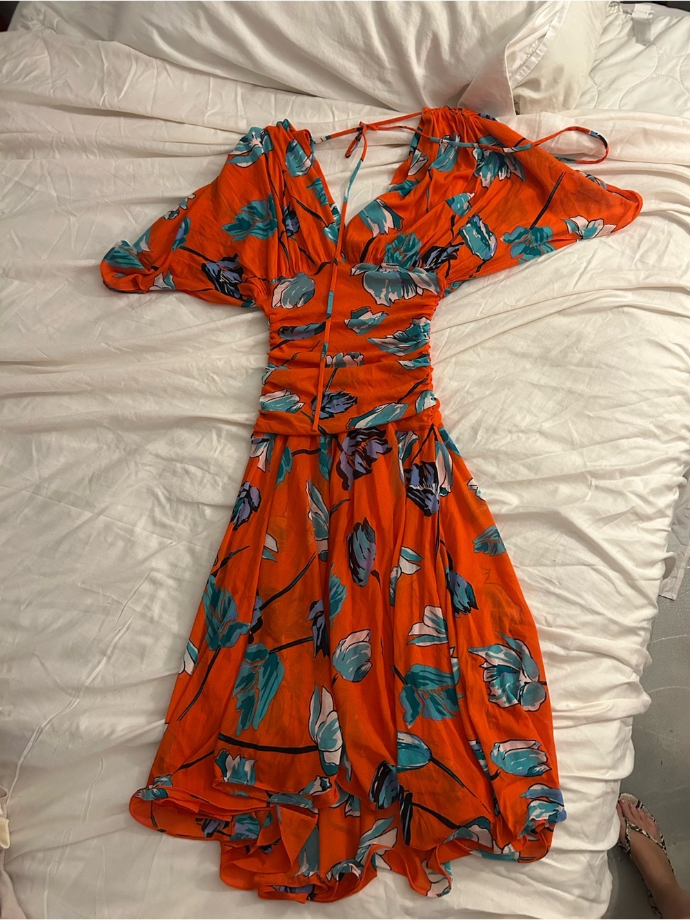 Diane Von furstenberg Bright Floral Midi Dress with Tie Back
